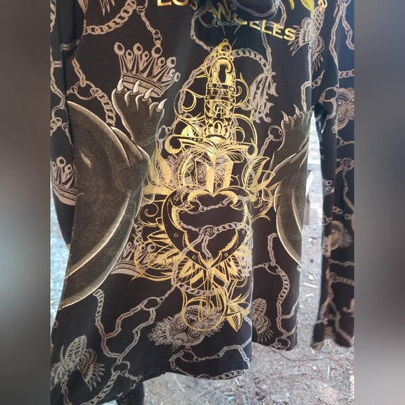 Small Christian Audigier Hoodie zip up Sweatshirt top Ladies Panther Black Gold - Picture 13 of 16